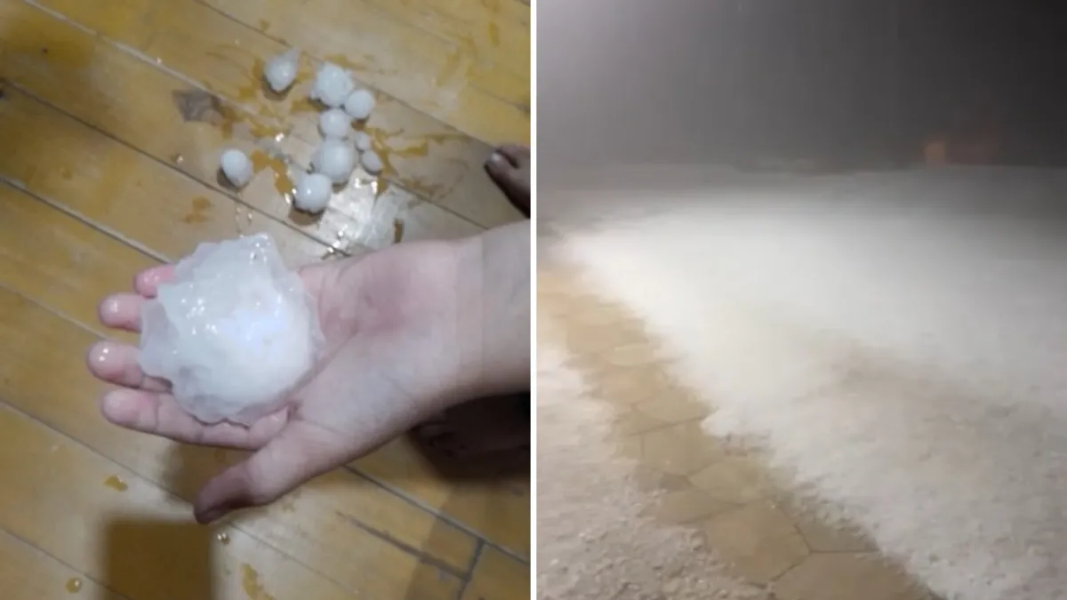 Pedras de granizo do tamanho de bolas de tênis atingem o Paraná e deixam quintal parecendo coberto de neve