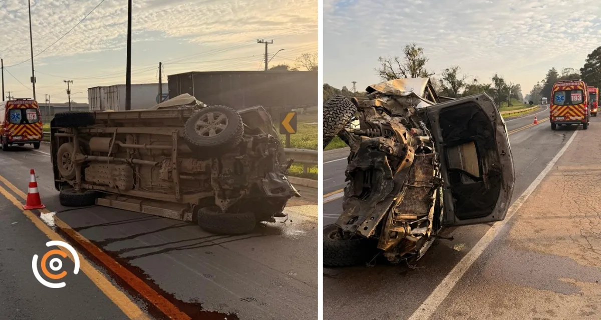 Colisão entre caminhão e caminhonete deixa motorista ferido na BR-116, em Monte Castelo