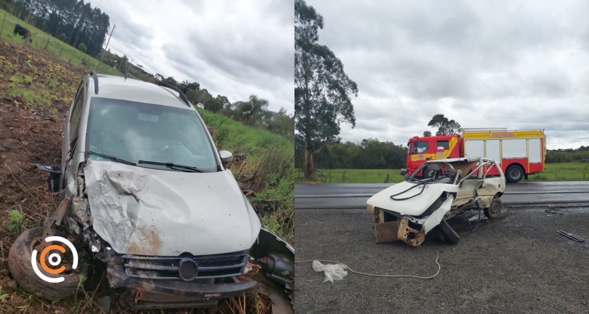 Acidente entre dois carros mobiliza bombeiros na BR-280 em Canoinhas