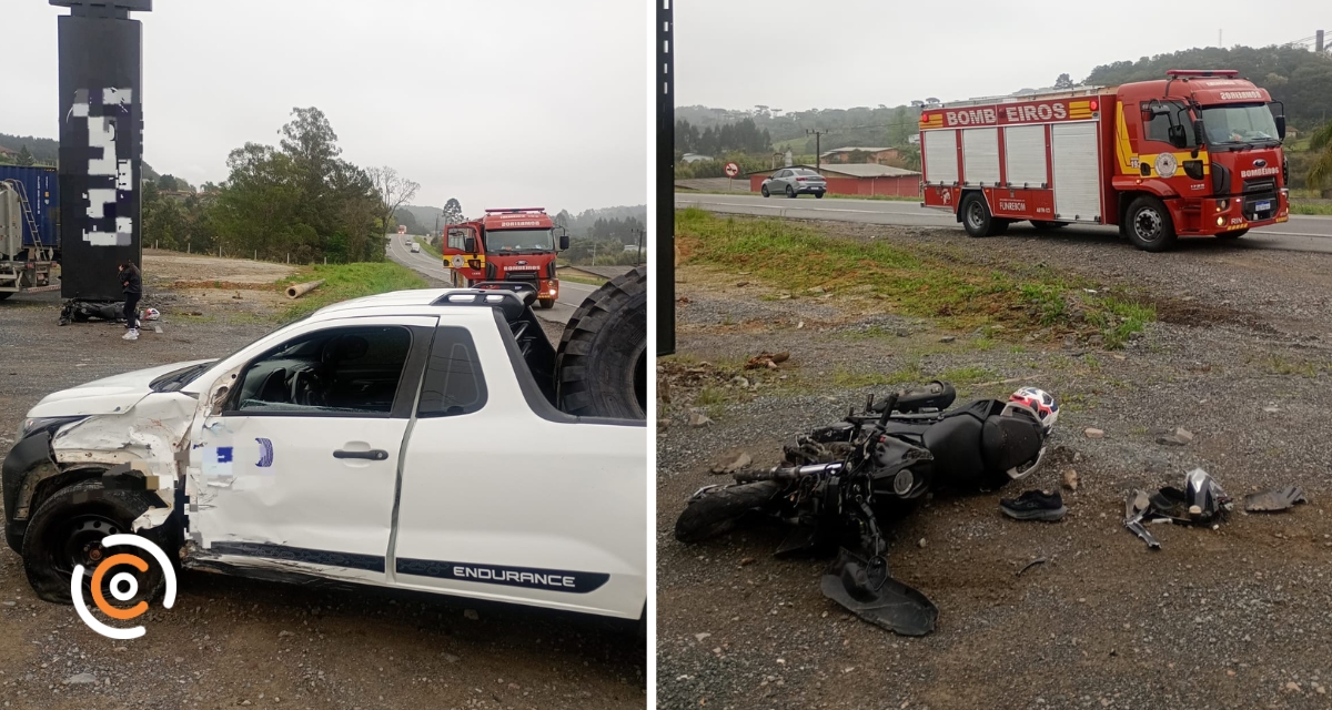 Motociclista fica ferido após colisão com carro na BR-280 em Rio Negrinho