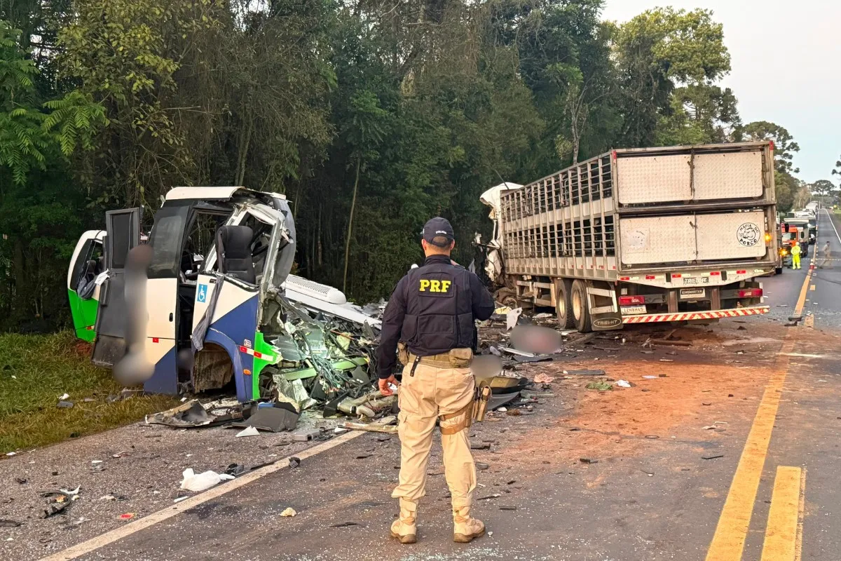 Colisão entre micro-ônibus e carreta deixa 22 mortos na BR-373 no Paraná