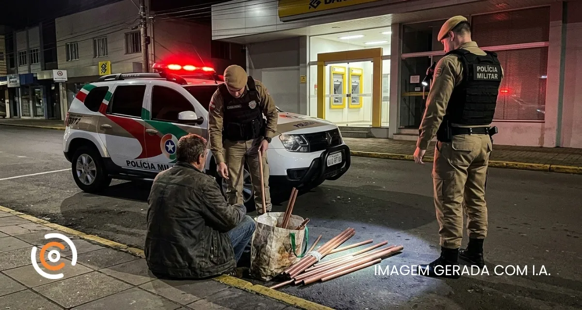 Homem é preso pela Polícia Militar após furtar tubos de cobre em condomínio no Centro de Canoinhas
