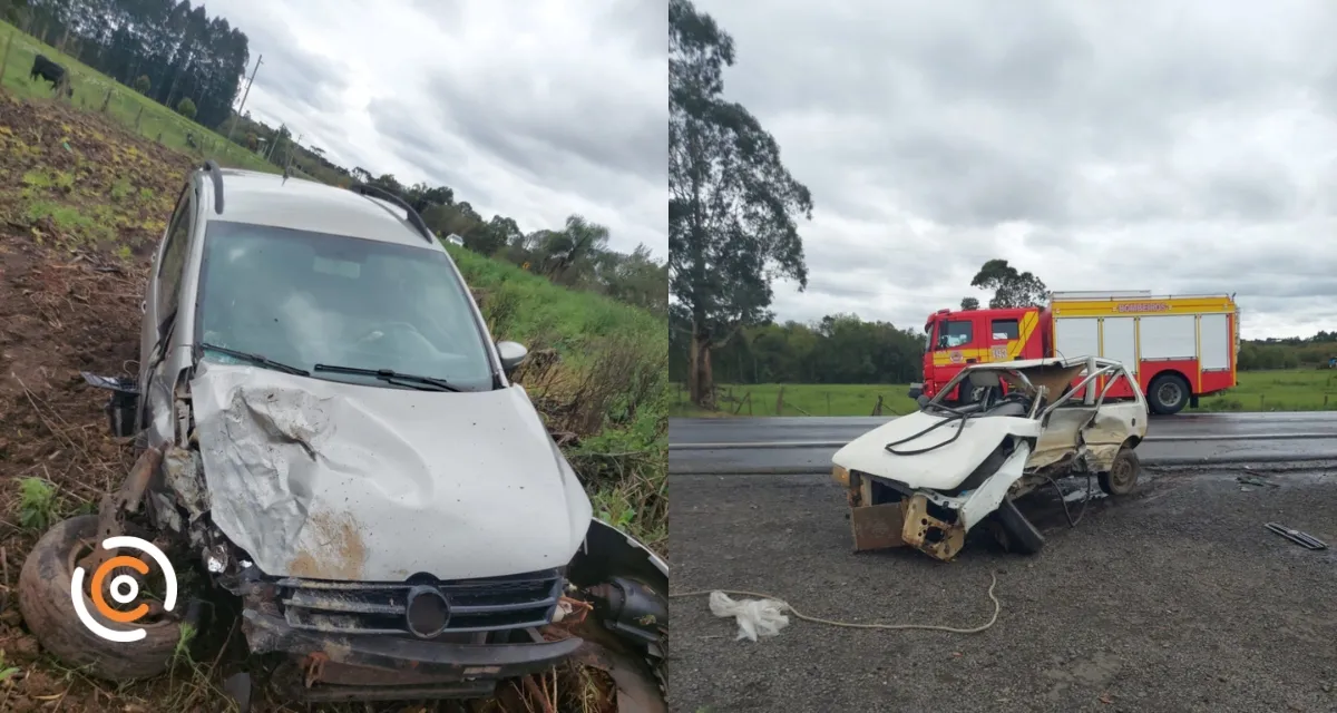 Acidente entre dois carros mobiliza bombeiros na BR-280 em Canoinhas