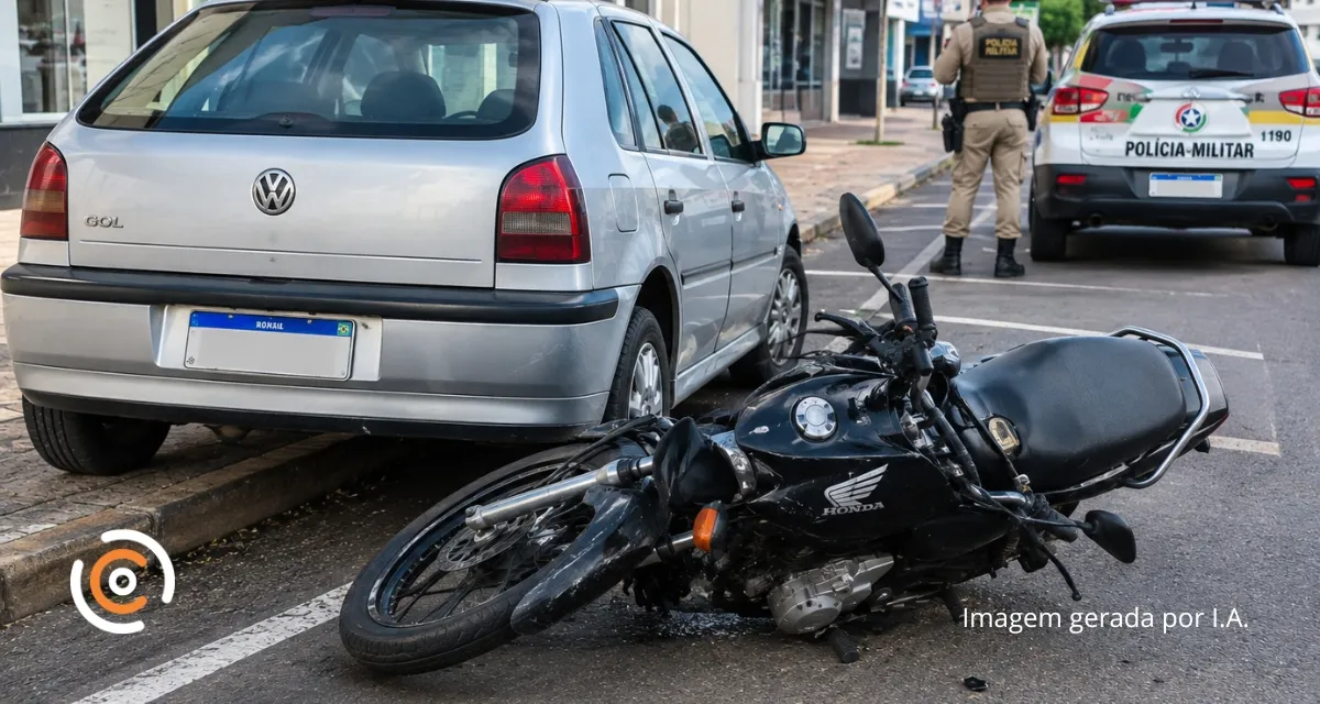 Carro desgovernado atinge motocicleta no Centro de Canoinhas