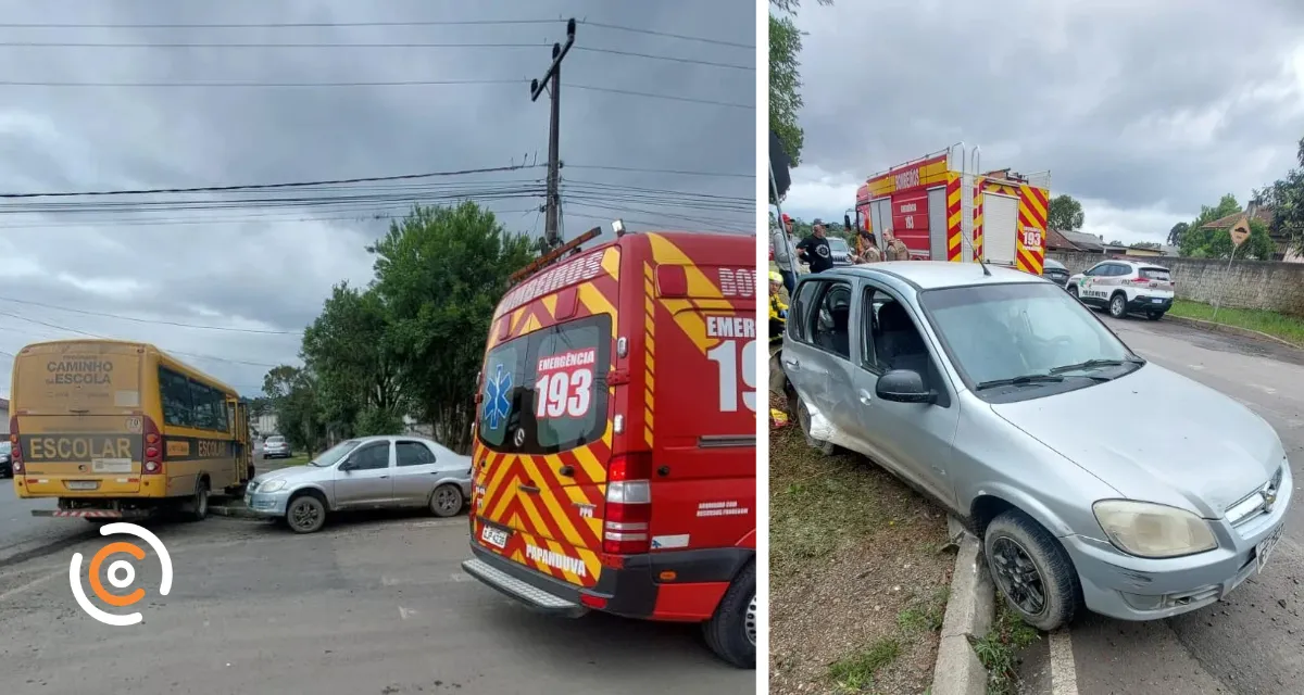Colisão entre carro e ônibus escolar deixa três feridos em Papanduva